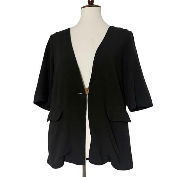 Free People Women's‎ Black Short Sleeves Button Front Blazer Coat Size Small - Picture 2 of 9